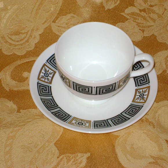 Wedgwood Bone China Asia Cup & Saucer Black Gold Geometric R4288 England Vintage - Picture 3 of 5